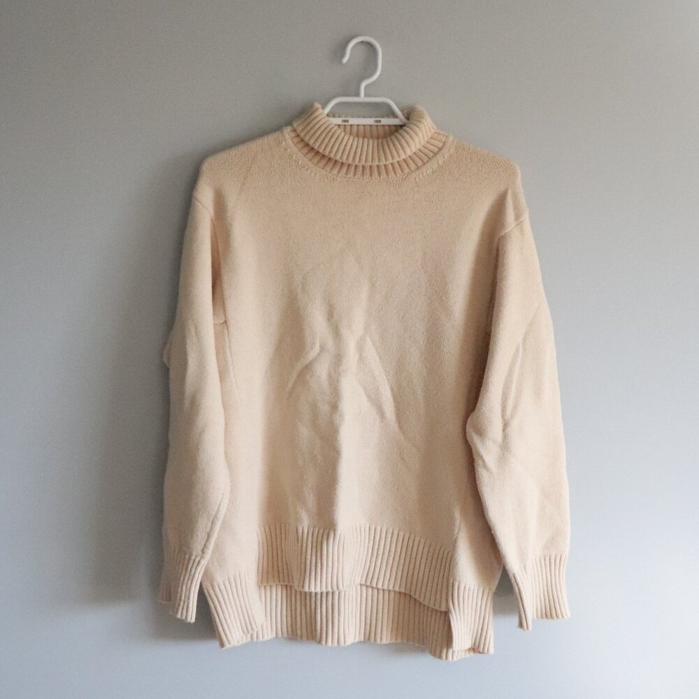 Oak + Fort Womens XS Cream Turtleneck‎ Minimalist Knit Pullover Ribbed Sweater